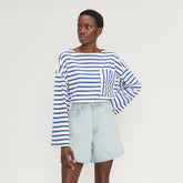 The Premium Weight Oversized Pocket Tee | Canvas Tan / Mazarine Blue