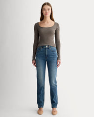 The Luxe Rib Long-Sleeve Scoop-Neck Tee | Heathered Fatigue