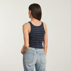 The Pima Micro-Rib Short Tank | Navy / White