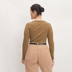The Luxe Rib Long-Sleeve Scoop-Neck Tee | Toasted Coconut