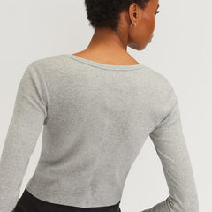 The Supima® Micro Rib Cropped Long-Sleeve Crew | Heathered Grey