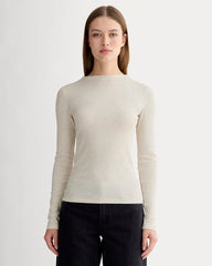 The Luxe Rib Funnel-Neck Tee | Heathered Oat