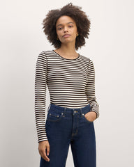 The Luxe Rib Long-Sleeve Crew | Bone / Black