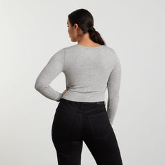 The Pima Micro-Rib Cropped Long-Sleeve Crew | Heathered Grey