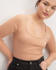 The Luxe Rib Long-Sleeve Scoop-Neck Tee | Blush Pink
