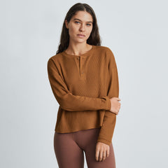 The Organic Cotton Waffle Henley | Toasted Almond