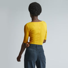 The Luxe Micro-Rib Scoop-Neck Tee | High Visibility Yellow