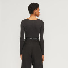 The Supima® Micro Rib Cropped Long-Sleeve Crew | Black