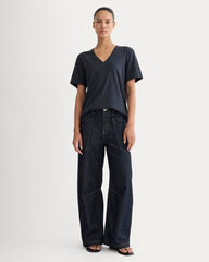 The Slouchy V-Neck Tee in Cotton Linen | Navy