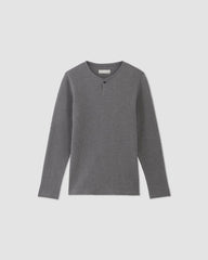 The Waffle Long-Sleeve Henley | Heathered Charcoal