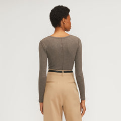 The Supima® Micro Rib Cropped Long-Sleeve Crew | Heathered Fatigue