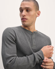 The Waffle Long-Sleeve Henley | Heathered Charcoal