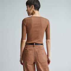 The Luxe Micro-Rib Scoop-Neck Tee | Carob Brown