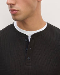 The Waffle Long-Sleeve Henley | Black