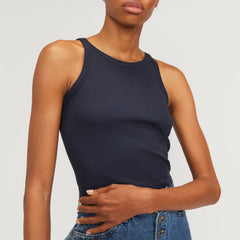The Supima® Micro-Rib Cropped Tank | Navy