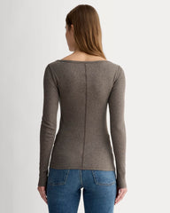 The Luxe Rib Long-Sleeve Scoop-Neck Tee | Heathered Fatigue