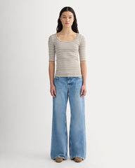 The Luxe Rib Scoop-Neck Tee | Bone / Deep Taupe