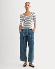 The Luxe Rib Scoop-Neck Tee | Bone / Black