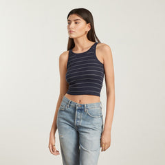 The Pima Micro-Rib Short Tank | Navy / White