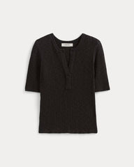 The Rib-Knit Short-Sleeve Henley | Black