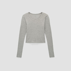 The Supima® Micro Rib Cropped Long-Sleeve Crew | Heathered Grey