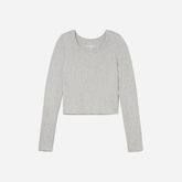 The Pima Micro-Rib Cropped Long-Sleeve Crew | Heathered Grey