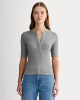 The Rib-Knit Short-Sleeve Henley | Mid Heather Grey