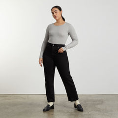 The Pima Micro-Rib Cropped Long-Sleeve Crew | Heathered Grey