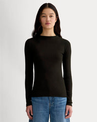 The Luxe Rib Funnel-Neck Tee | Black