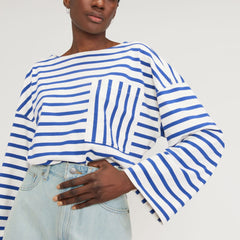 The Premium Weight Oversized Pocket Tee | Canvas Tan / Mazarine Blue