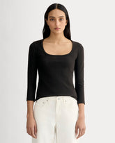 The Pointelle Scoop-Neck Top | Black