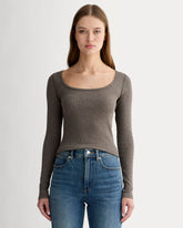 The Luxe Rib Long-Sleeve Scoop-Neck Tee | Heathered Fatigue