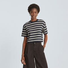 The Organic Cotton Cropped Tee | Navy / Tan