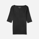The Luxe Micro-Rib Scoop-Neck Tee | Black