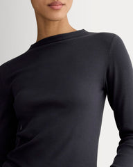 The Luxe Rib Funnel-Neck Tee | Navy