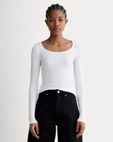 The Luxe Rib Long-Sleeve Scoop-Neck Tee | White