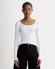 The Luxe Rib Long-Sleeve Scoop-Neck Tee | White