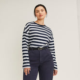 The Organic Cotton Relaxed Long Sleeve Tee | Navy / Canvas