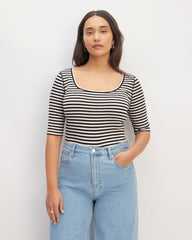 The Luxe Rib Scoop-Neck Tee | Bone / Black