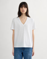 The Slouchy V-Neck Tee in Cotton Linen | White