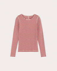 The Luxe Rib Long-Sleeve Crew | Bone / Berry Red