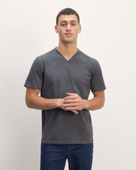 The Essential Organic V-Neck Tee | Heather Deep Navy