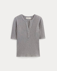 The Rib-Knit Short-Sleeve Henley | Mid Heather Grey