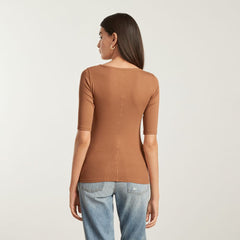 The Luxe Micro-Rib Scoop-Neck Tee | Tawny Brown