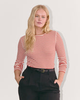 The Luxe Rib Long-Sleeve Crew | Bone / Berry Red