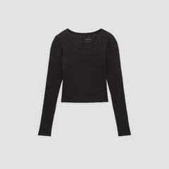 The Supima® Micro Rib Cropped Long-Sleeve Crew | Black