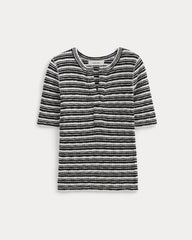 The Rib-Knit Short-Sleeve Henley | Bone / Black