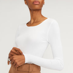The Supima® Micro Rib Cropped Long-Sleeve Crew | White