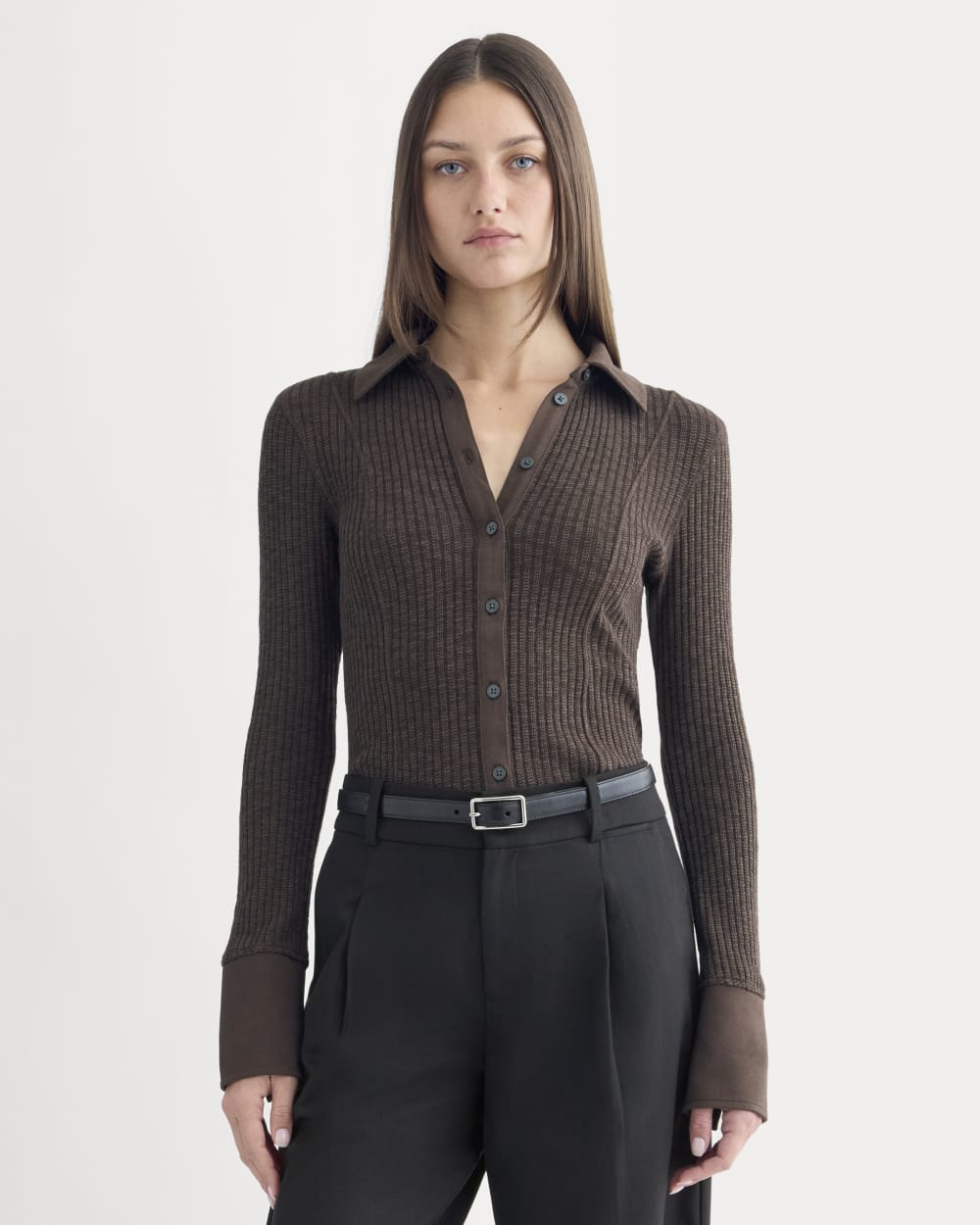 Cozy Rib Button-Up | Coffee Bean