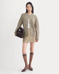 Cable Cardigan in Extrafine Luxe Merino | Heather Soft Taupe